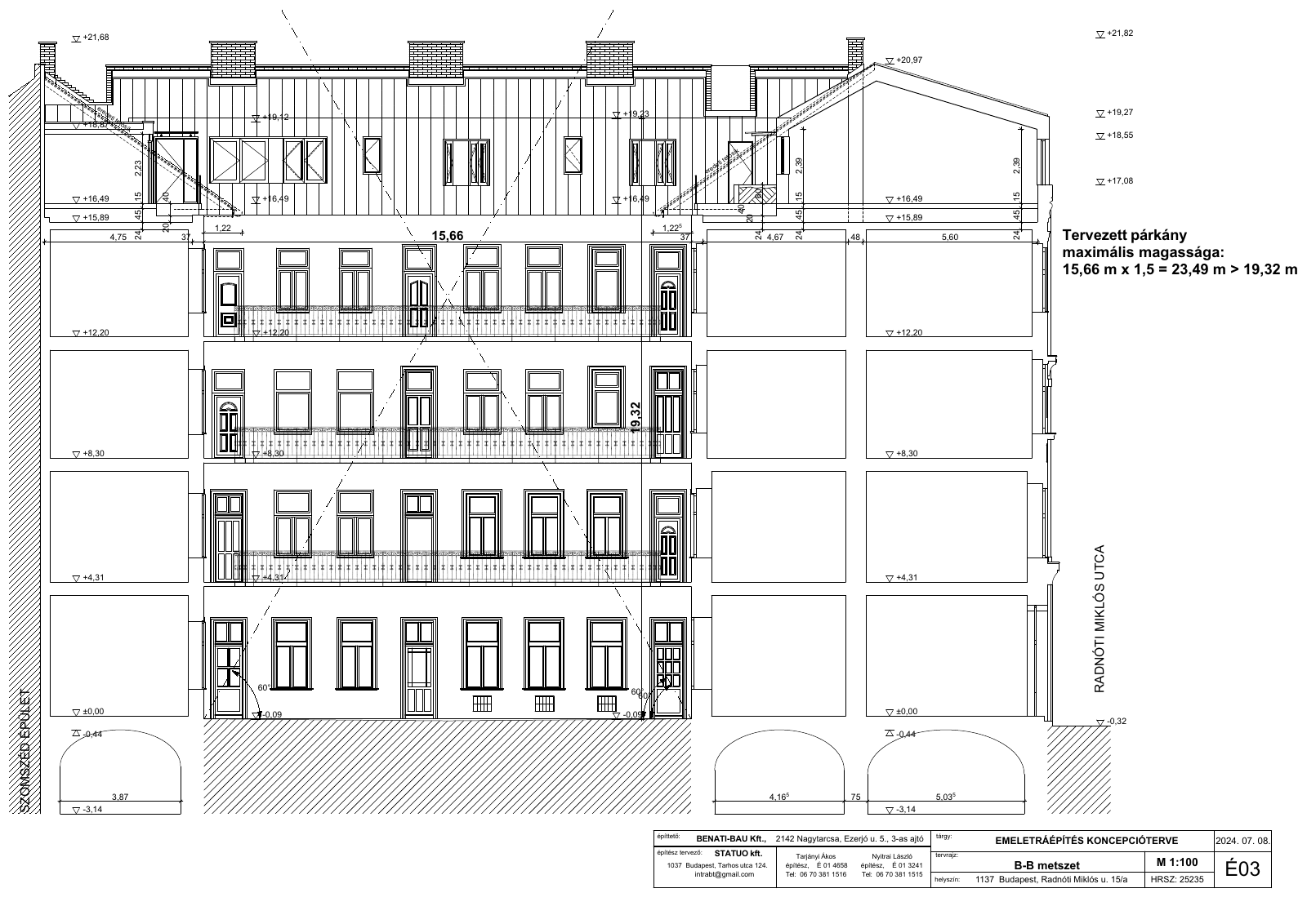Budapest, XIII. kerület, Tetőtérbeépítés terve_Visegrádi_Radnóti sarok kép - Tarjányi Ákos építészmérnök