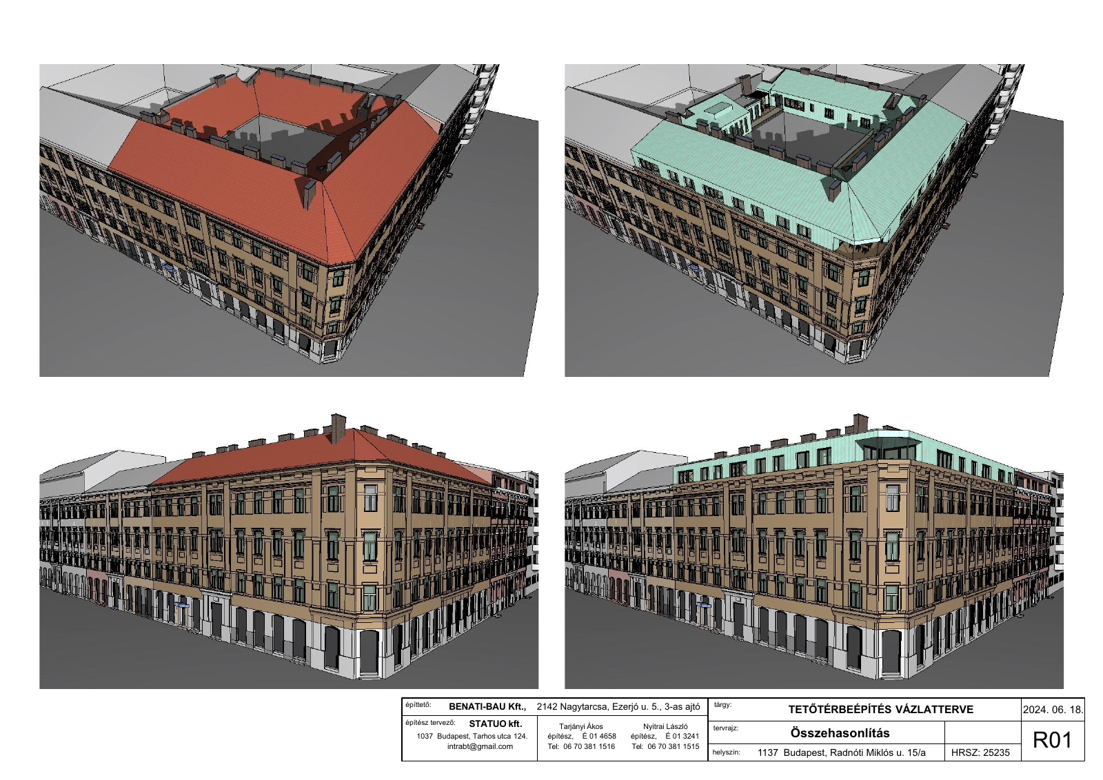 Budapest, XIII. kerület, Tetőtérbeépítés terve_Visegrádi_Radnóti sarok - Tarjányi Ákos építészmérnök